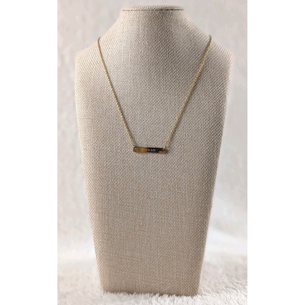 Jour and Nona "Dream" Gold Tone Bar Necklace Minimalist Inspirational - Picture 2 of 5